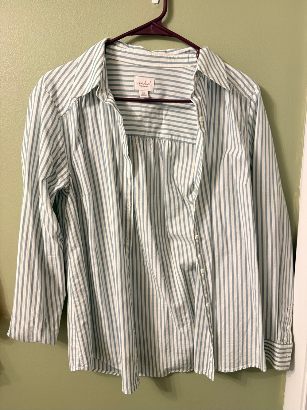 Maternity : Striped Button-Down Shirt - Light Blue & White
